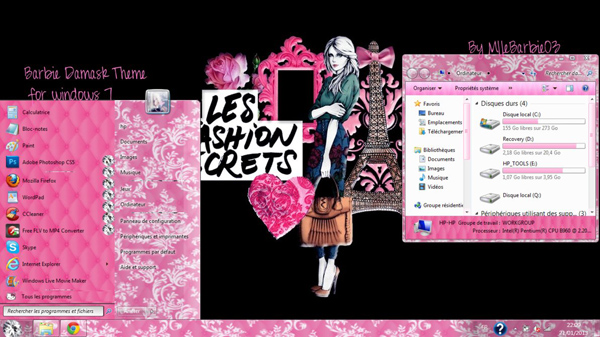Barbie Damask Theme for Windows7 themes
