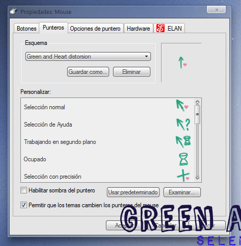 Green and heart seeletutorials mouse cursor