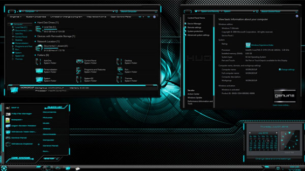 HUD Evolution Aqua for Windows 7 desktop theme