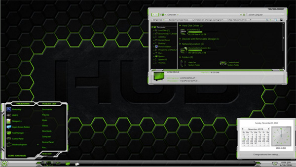 HUD Machine Green White for Windows 7 theme download