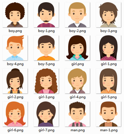 16 young avatar collection PNG ICONS