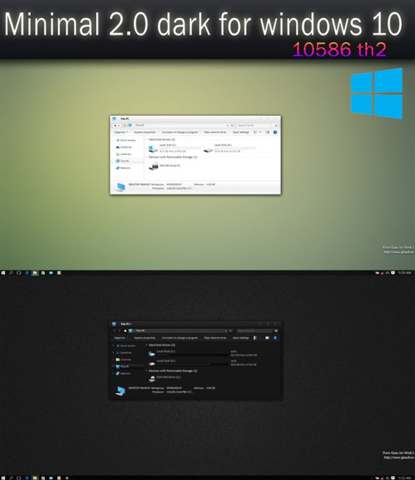 Minimal 2.0 dark for windows 10 desktop themes
